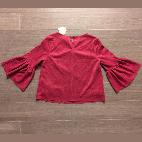 Altar'd State, Cranberry Red Faux Suede Blouse with Bell Sleeves, Sz S - Picture 2 of 12